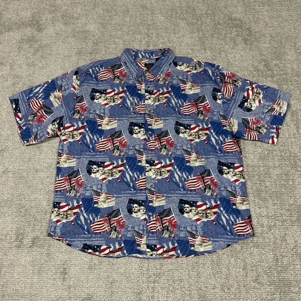 Cotton Traders Sport Shirt Mens XXL Patriotic Flag USA Holiday 4th Of July New
